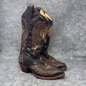 Corral Cowgirl Boots Womens size 7M Brown Leather Sequin Fleur De Lis Wings